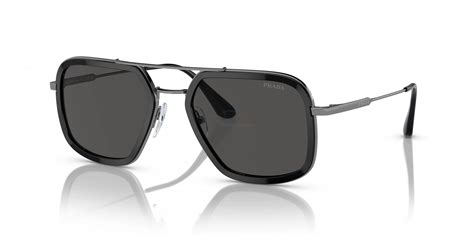 prada pr 57xs m4y5s0|Prada PR 57XS M4Y5S0 Black Metal Square Sunglasses Grey .